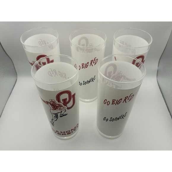 Other - (5) Set of Vintage Oklahoma Sooners Football Cocktail Tumbler Glass‎ BIG RED